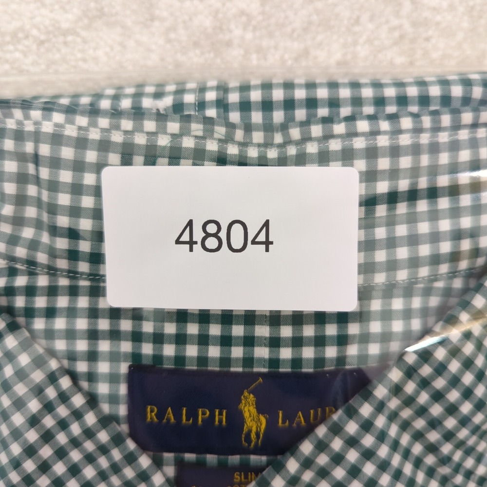 Ralph Lauren Button Down Shirt Mens XXL Green Gingham Slim Fit Stretch Pony - Picture 10 of 10